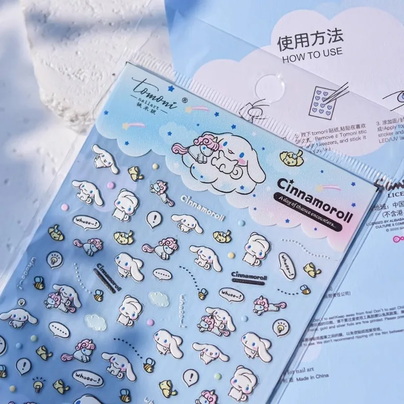 Girly Heart Kawaii Cinnamoroll My melody Kuromi 3D Stickers New Sanrio Cute Waterproof Adhesive Manicure Decorative Stickers