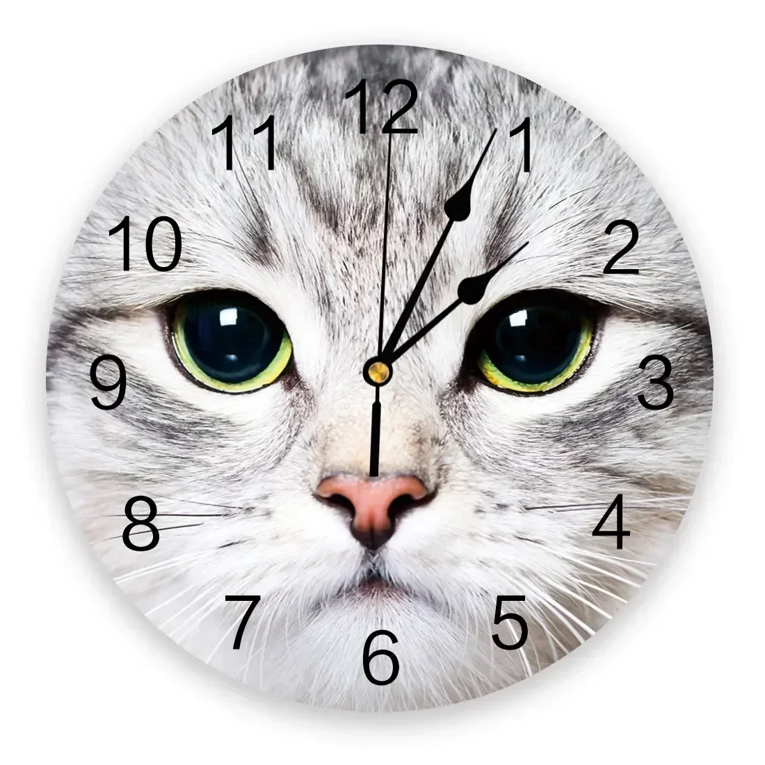 Cat Looking Straight Silent Decorative Wall Clock Digital Clock Operated Round Home Office School Clocks