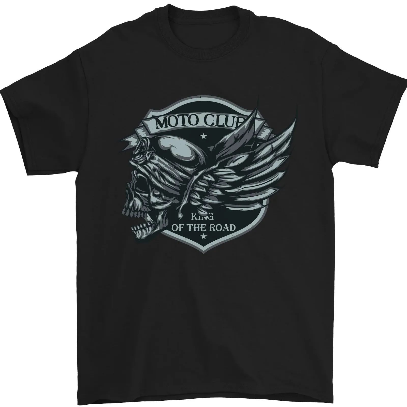 

King of The Road Motorcycle Skull Biker T-Shirt 100% Cotton O-Neck Short Sleeve Summer Casual Mens T-shirt Rider Streetwear