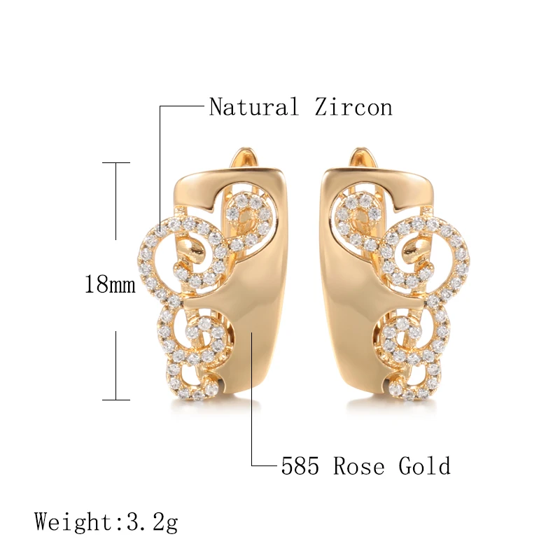 585 Rose Gold Vintage Earrings for Women Turkish Pattern Hollow Carved Micro Inlay Zircons Clip Earrings Ethnic Wedding Jewelry