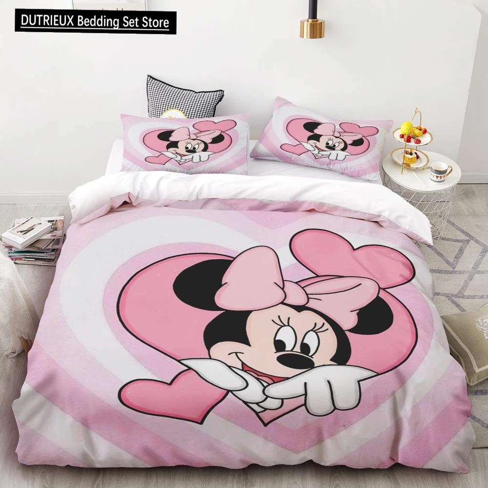 

Pink Minnie Duvet Cover Girl Bedding Set for Teens Boy Girls Birthday Gifts Princess Style Bedroom Decoration Full Size Single