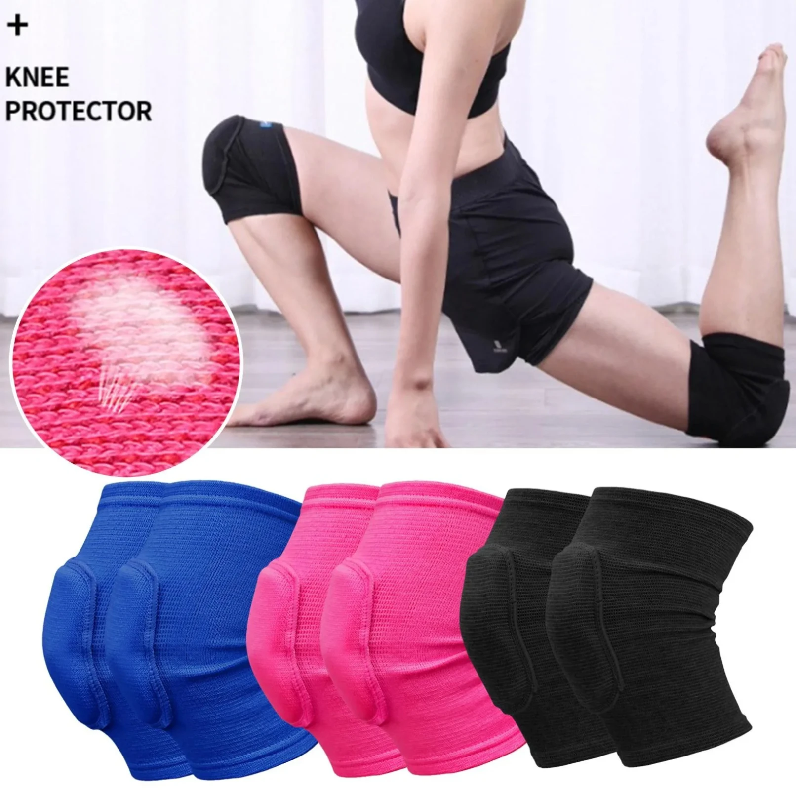 

2pcs Sports Compression Knee Pads Elastic Knee Protector Thickened Sponge Knee Brace Support for Dancing Workout Training