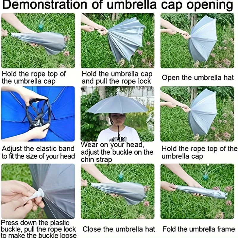 Umbrella Hat, Fishing Umbrella Hat， Hands Free Foldable UV Protection Umbrella Cap, Adjustable Headwear For Fishing, Golf Campi