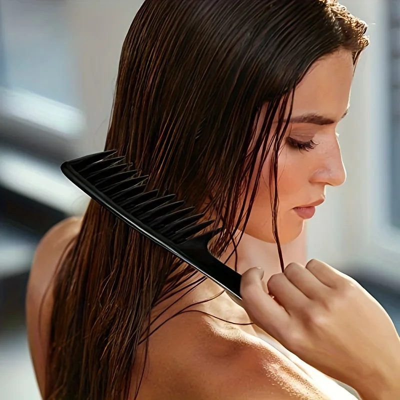 1/4 breite Kämme mit weiten Zinken, antistatisch, robuster ABS-Kunststoffgriff, für glattes Haar, geeignet für dickes, langes und lockiges Haar. – Detail 5