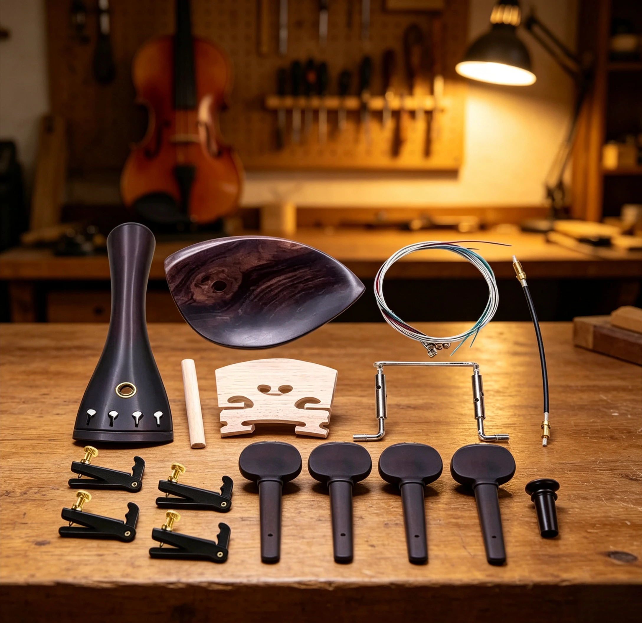 3/4-4/4 Violin Accessories Combination Kit, Pull Wire Board, Tail Rope & Fine Adjustment Set, Replacement Parts for Violin