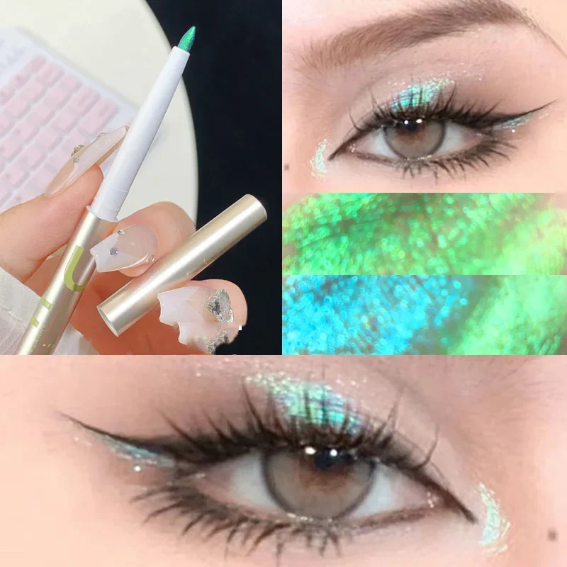 Pearlescent Chameleon Eyeliner Pencil Shiny Silkworm Eyeshadow Pen Lasting Smooth Green Gold Purple Glitter Eyeliner Gel Makeup