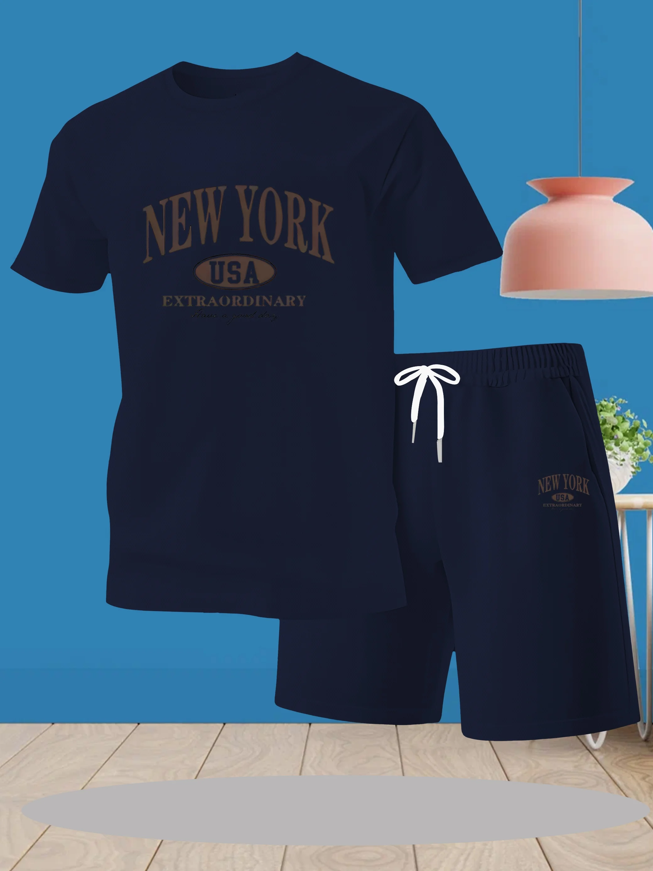 

Men's New Waffle Summer Set 2025 Korean Casual T-shirt+Shorts Set Men's Sports Set Solid Color Sports Set Loose Set