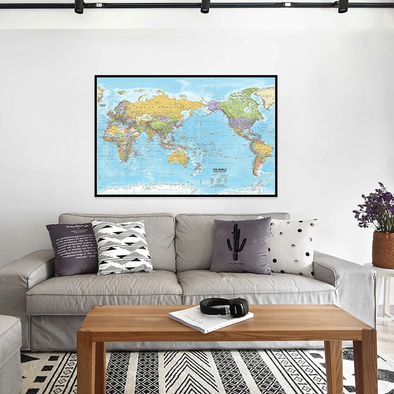 Carte du monde, 59x42cm, avec Distribution politique, toile imprimée, photos détaillées du monde, décor pour bureau, école et maison, 2012