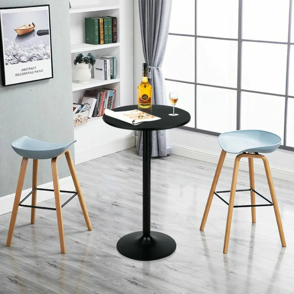 US 24" Round Pub Table Bistro Bar Height Cocktail Table W/Metal Base Indoor Black