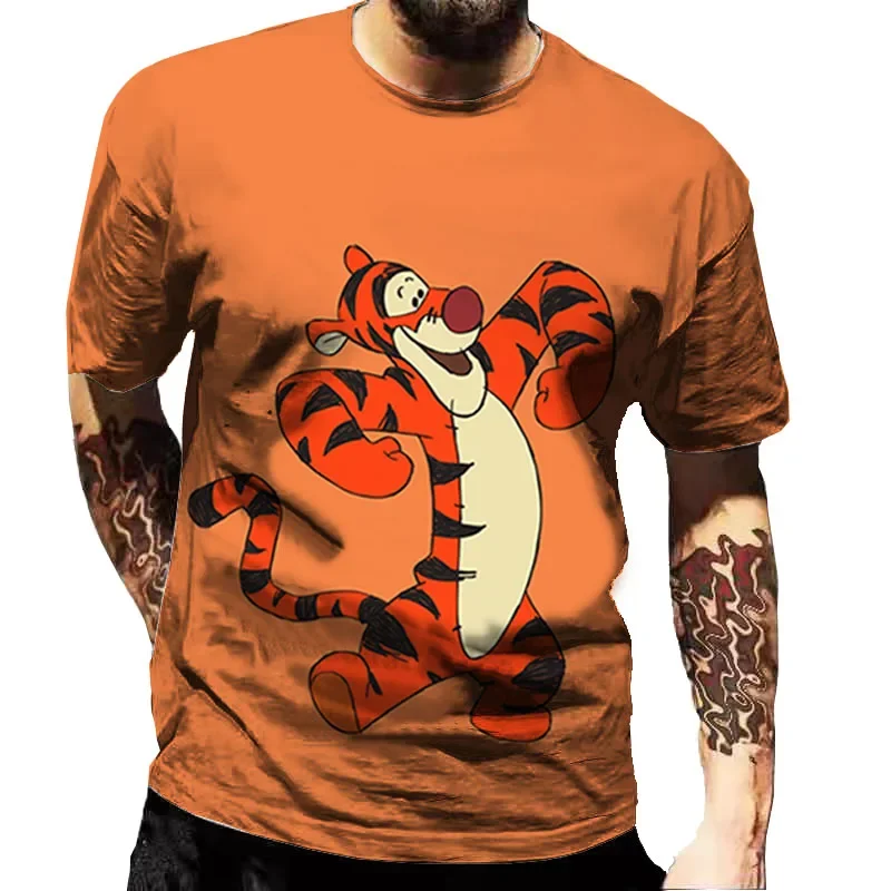 

2024 Summer Disney Tigger Cartoon 3D Print T Shirt For Boys Girls Short Sleeve Casual Men Women Clothing Design Children T-shirt