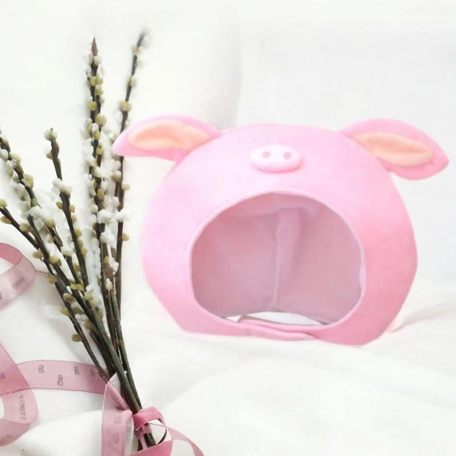 Cute Plush Pig Hat Cartoon Halloween Costume Women Headwear Soft Animal Hat Cap for Cosplay Halloween Holiday Fancy Dress Party