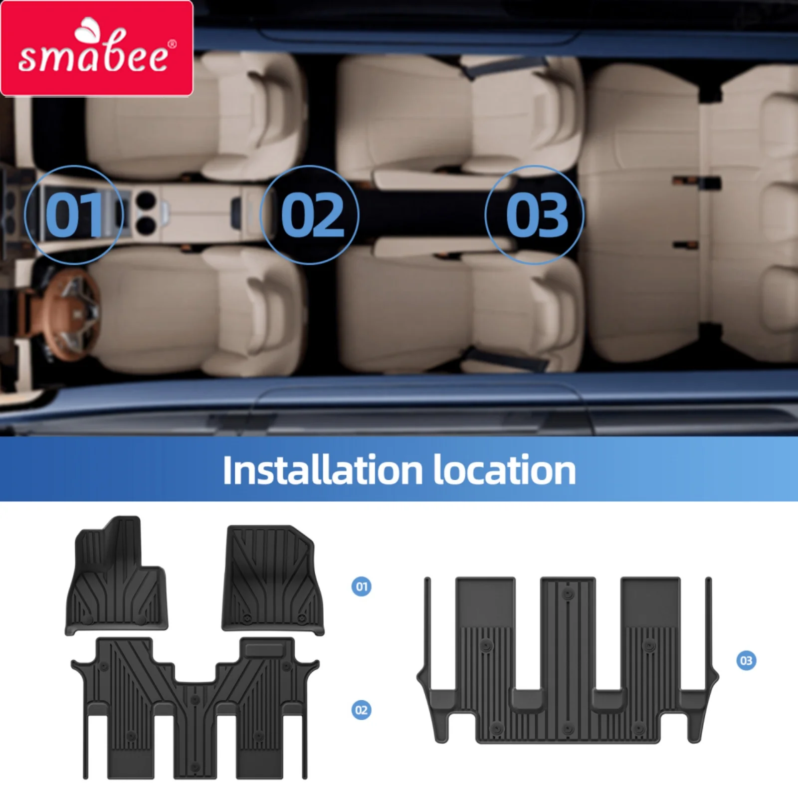 Smabee Left Drive for BYD M9 (Xia)/eMax 9 DM-i 2025-2027 7Seater LHD Car Floor Mats Trunk Pad TPE All Weather Accessories Black
