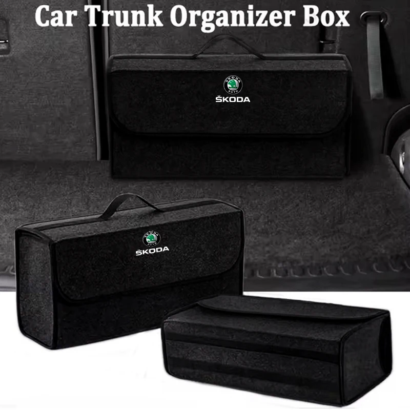Car Trunk Storage Bag Felt Stowing Box Tools Organizer Accessories For Skoda Octavia Superb Rapid Kodiaq Karoq Fabia Kamiq