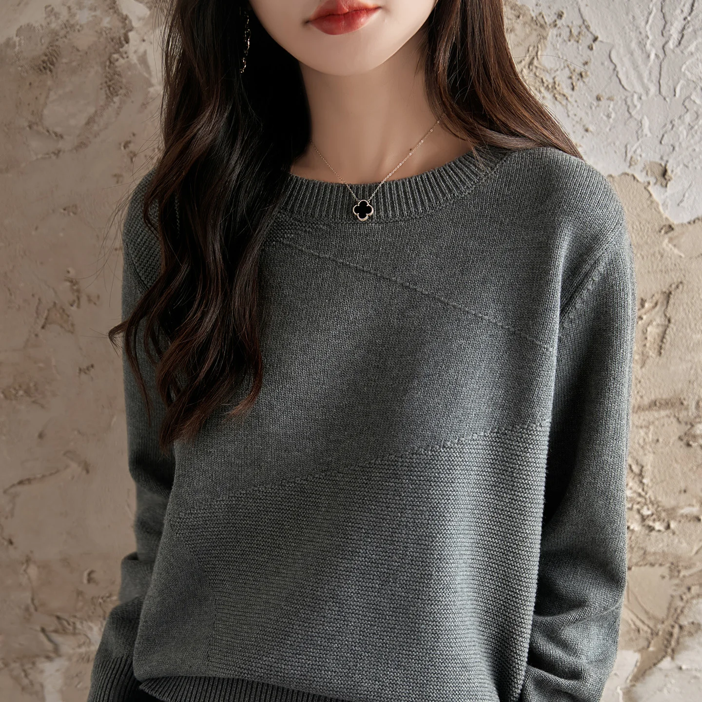 

Весенне-осенний женский свитер из 100% хлопка, повседневный однотонный вязаный пуловер свободного кроя с круглым вырезом, утепленный, надеваемый через голову