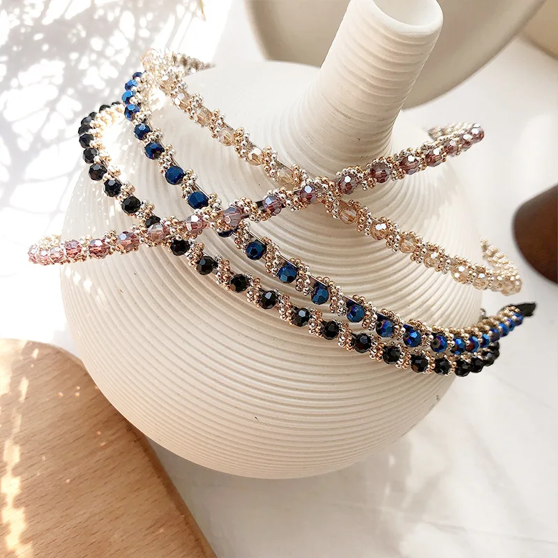

1pc Elegant Crystal Beaded Headband Japanese Korean Simple Style Hair Hoop for Women Face Washing Makeup Daily Outing Rhinestone