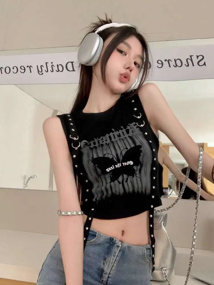 

Women Gothic Punk Top T-shirt Jazz Dance Tank Top Women's Kpop Dance Music Festival Dress Up Y2k Design Sense Slimming T-shirt