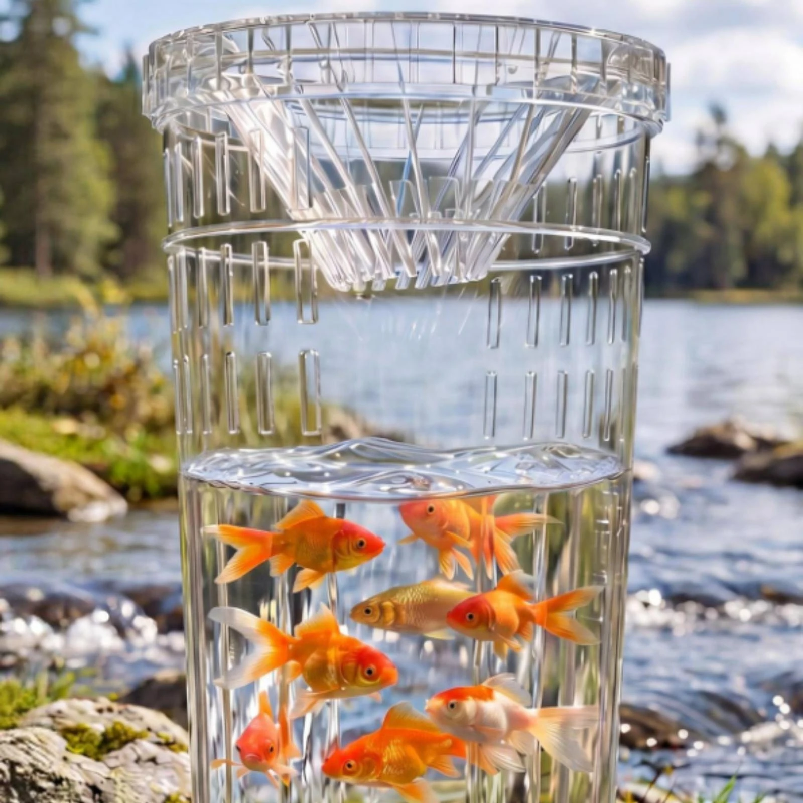 Transparent Fishing Pail Ribbed Plastic Catch Pail Outdoor Gear Single-Way Entry