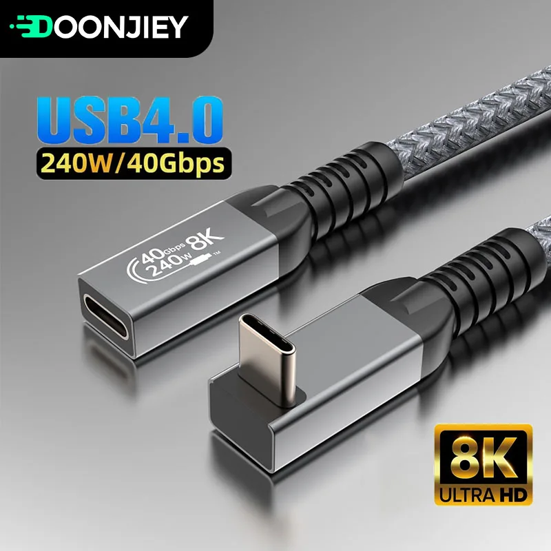 

20cm Elbow Thunderbolt 4 Type C Data Cable PD240W USB C to Type-C Extension Adapter Cable 40Gbps 8K@60Hz for iPad Macbook Pro