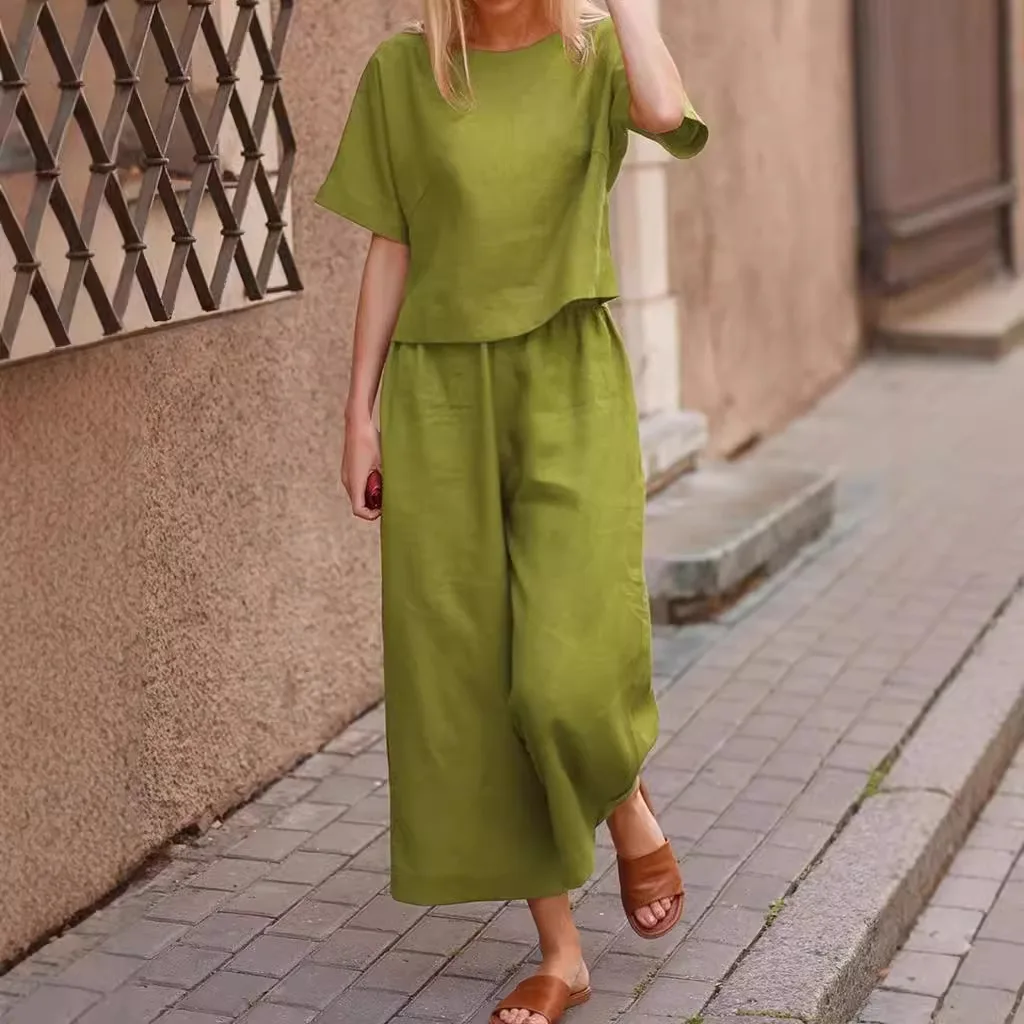 

2025 New Casual European Style Loose Fit Solid Color Shirt And Trousers 2-Piece Set Big Size