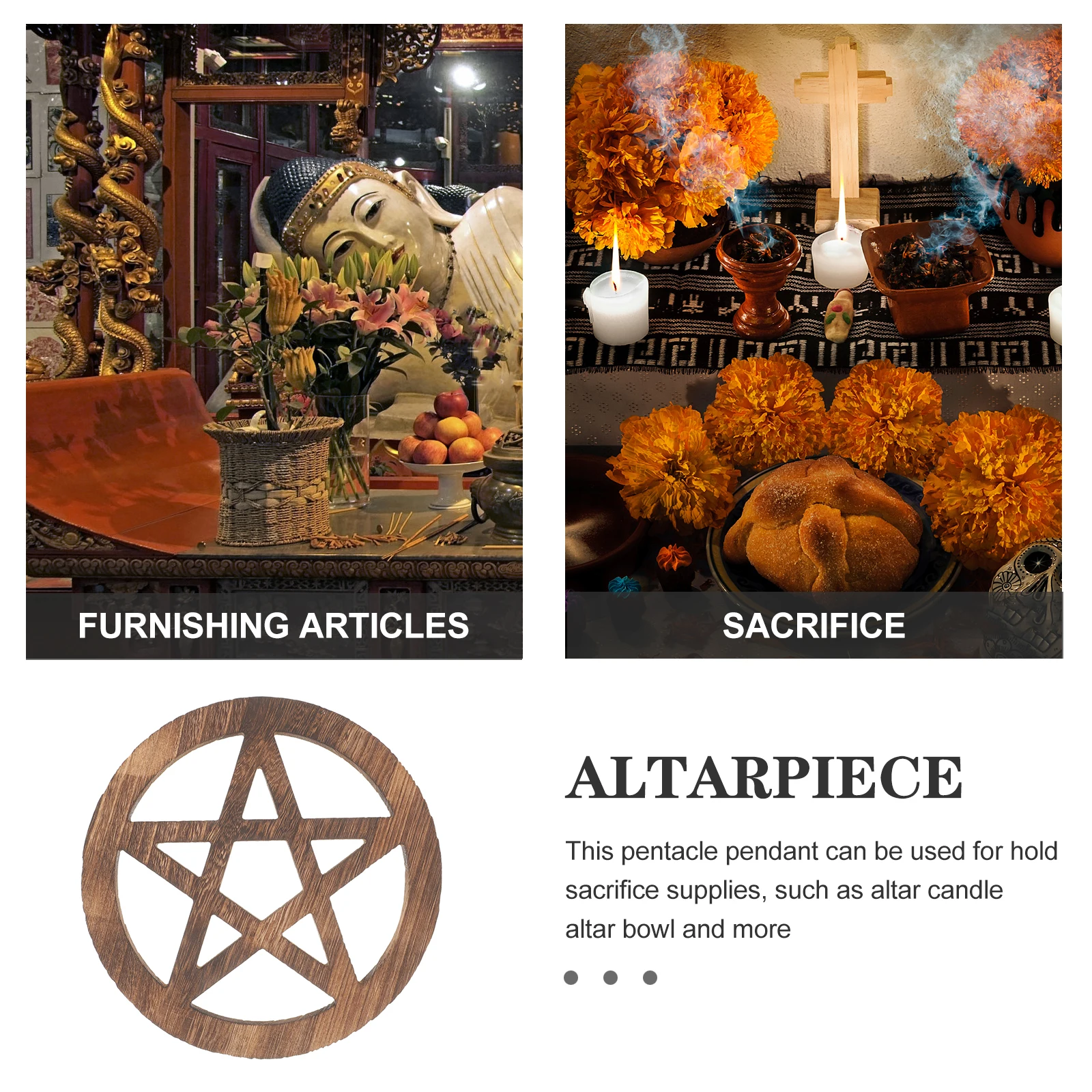 

Wooden Pentacle Pendant Wood Carving Altar Decor Vintage Style Home Decoration Sacrificial Ritual Supplies Hanging Wall Ornament