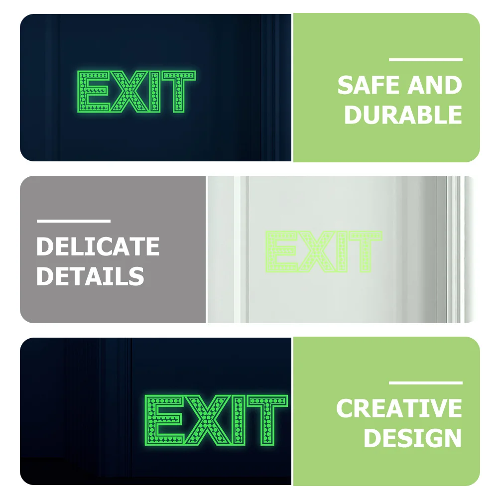 

3Pcs Exit Signs Glow in The Photoluminescent Stickers Green Fluorescent Floor Guide Safety Direction Decals