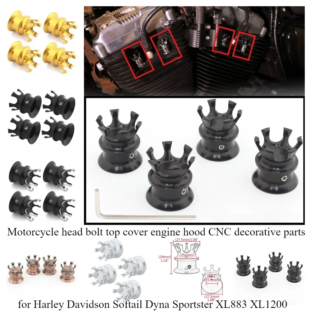 

Motorcycle head bolt top cover engine hood CNC decorative parts for Harley Davidson Softail Dyna Sportster XL 883 XL1200 4pc