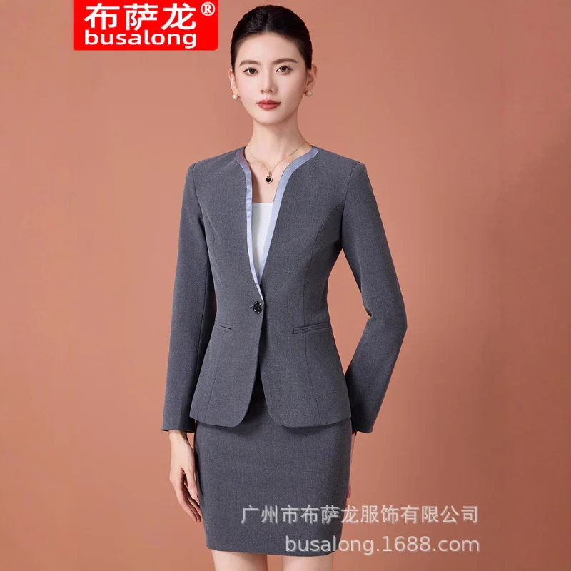 

Navy Blue Suit Set for Women, Beauty Salon Workwear, High-End Hotel Manager Front Desk Reception Work Outfit, Professional Forma