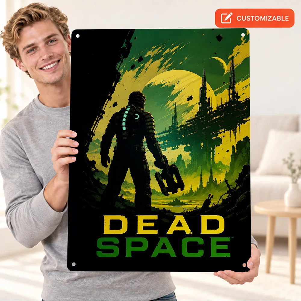 Dead Space Isaac Clarke Textured Metal Poster Customized Aluminum Sign Green Silhouette Engineer Graphic Wall Art For Bedroom
