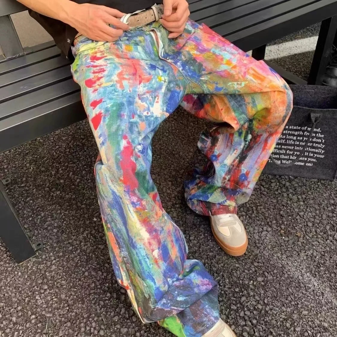 

Женские мешковатые джинсы с эстетичной росписью, красочные граффити, широкие джинсовые брюки с высокой талией, длинные брюки, уличная одежда унисекс