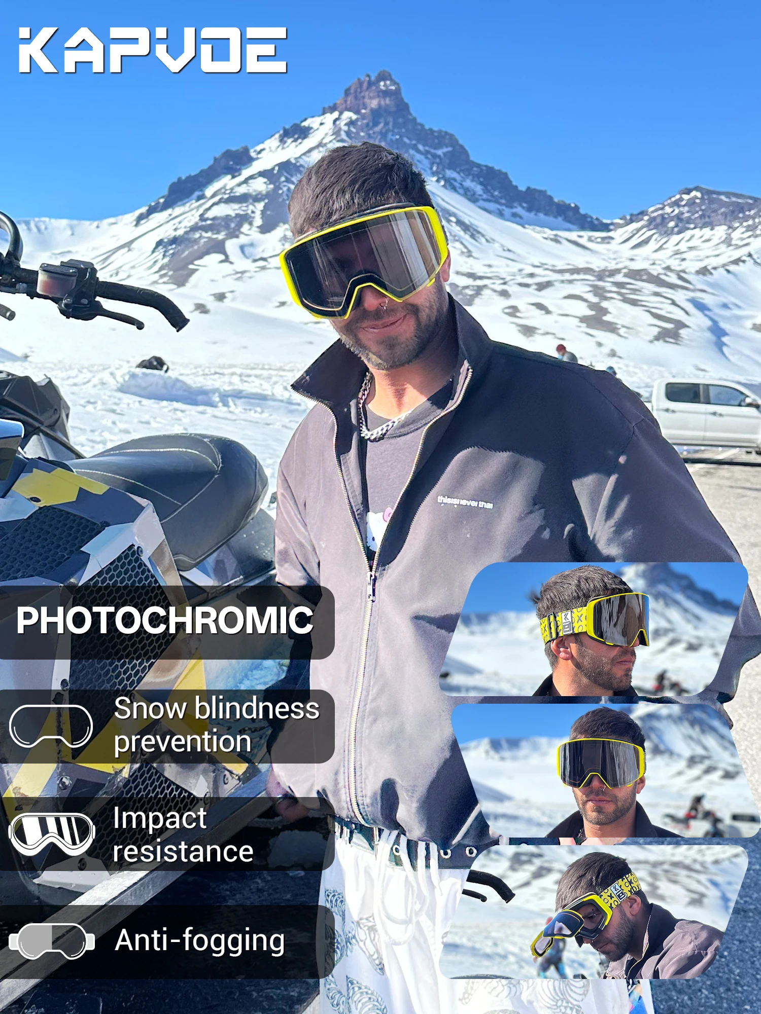 Kapvoe OTG نظارات التزلج الوجه اللونية نظارات الثلوج على الجليد مكافحة الضباب الرجال النساء نظارات UV400 نظارات الثلج الشتاء #1