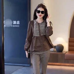 Fashion Spliced Folds Casual Lantern Sleeve Shirts Women's Clothing 2023 Autumn Winter Loose All-match Tops Commute Blouses