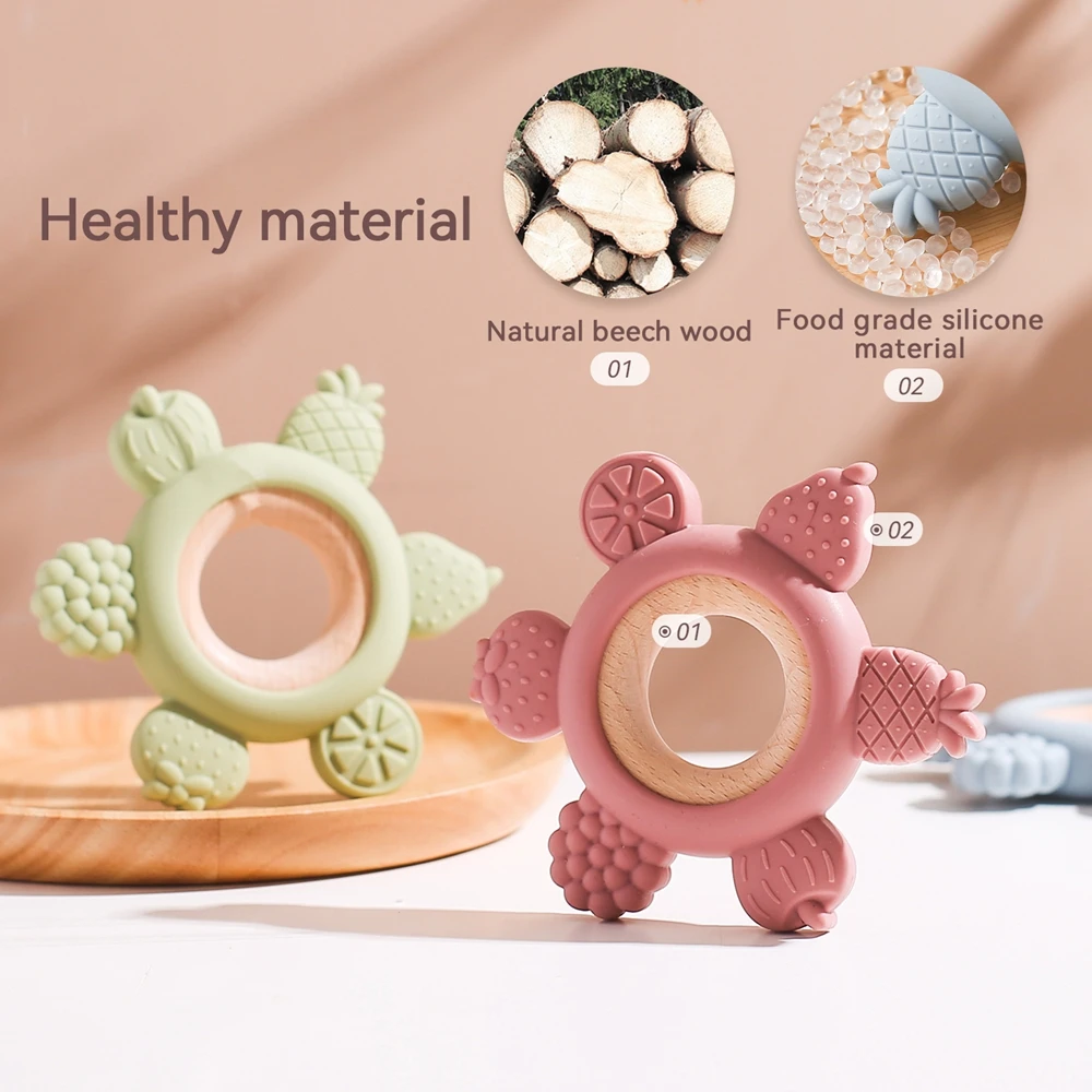 Baby 0-12 Month Silicone Teether Toys BPA Free Silicone Finger Teething Ring Bracelet for Newborn Baby Fruit Teething Toys Gifts