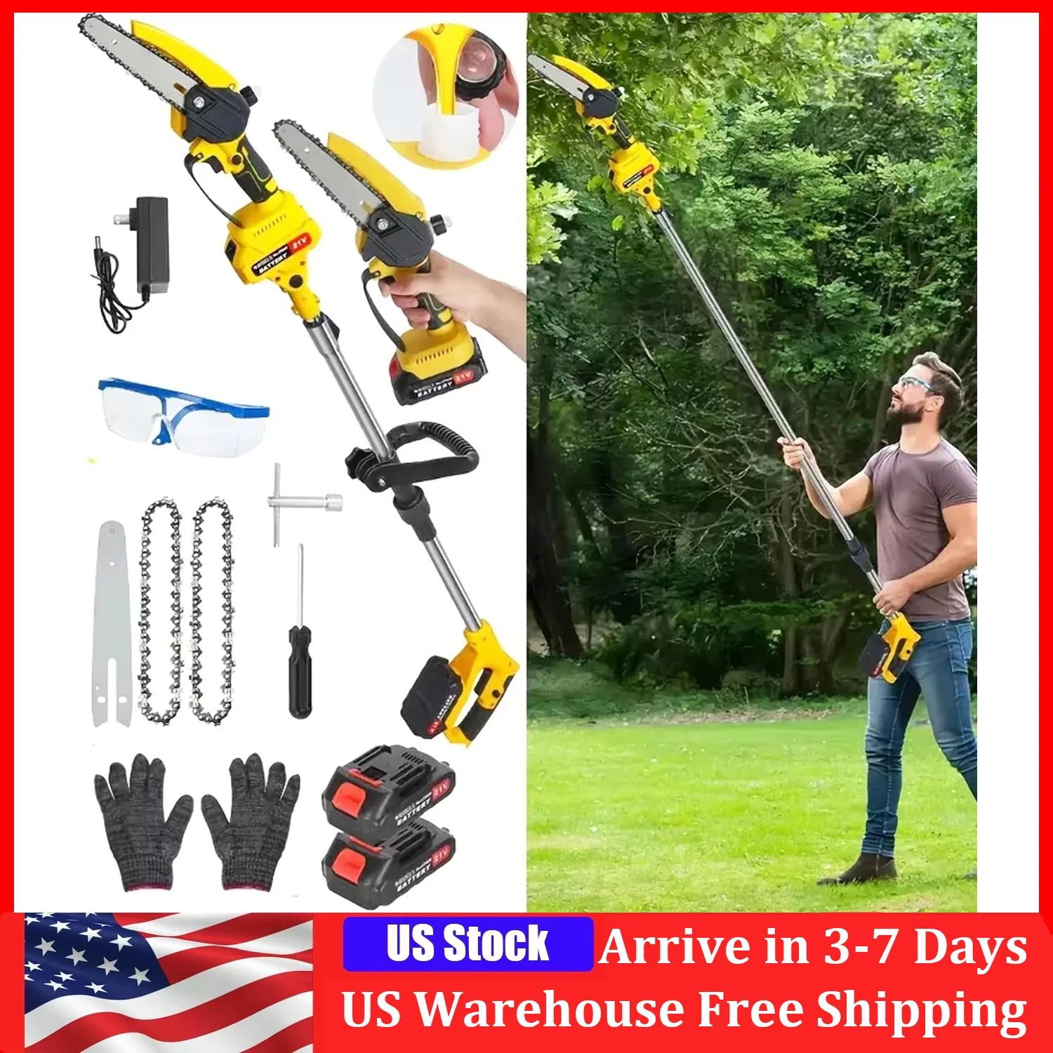 

Electric Telescoping Pole Saw 2 in 1 Brushless Mini Chainsaw Garden Woodworking Pruner Tree Trimming Extension Rod Saw W/Battery