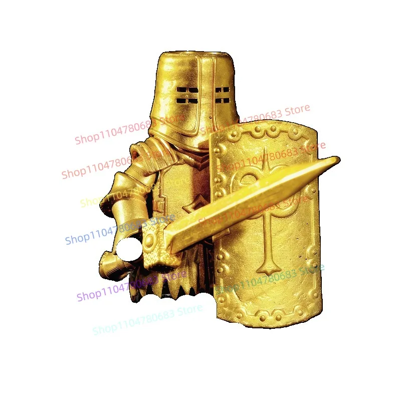 Klocki MOC Mini Figurka Złoty Rycerz Smoka Model do Składania Dekoracja Postać z Gry Anime Zabawka Kolekcjonerska Prezent