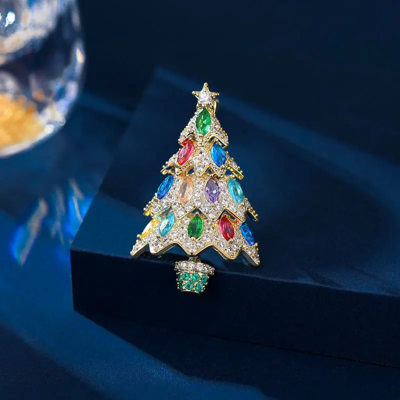 

New High-End Fashion Christmas Gift With Colorful Zircon Inlaid Fixed Clothing Pins, Christmas Tree Brooches