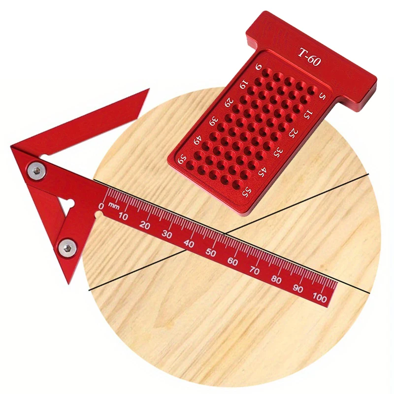 

2 шт. T60 деревообрабатывающий писец и искатель центра, линейный калибр, метрическая линейка для маркировки угла, плотник, DIY измерительный инструмент для писец