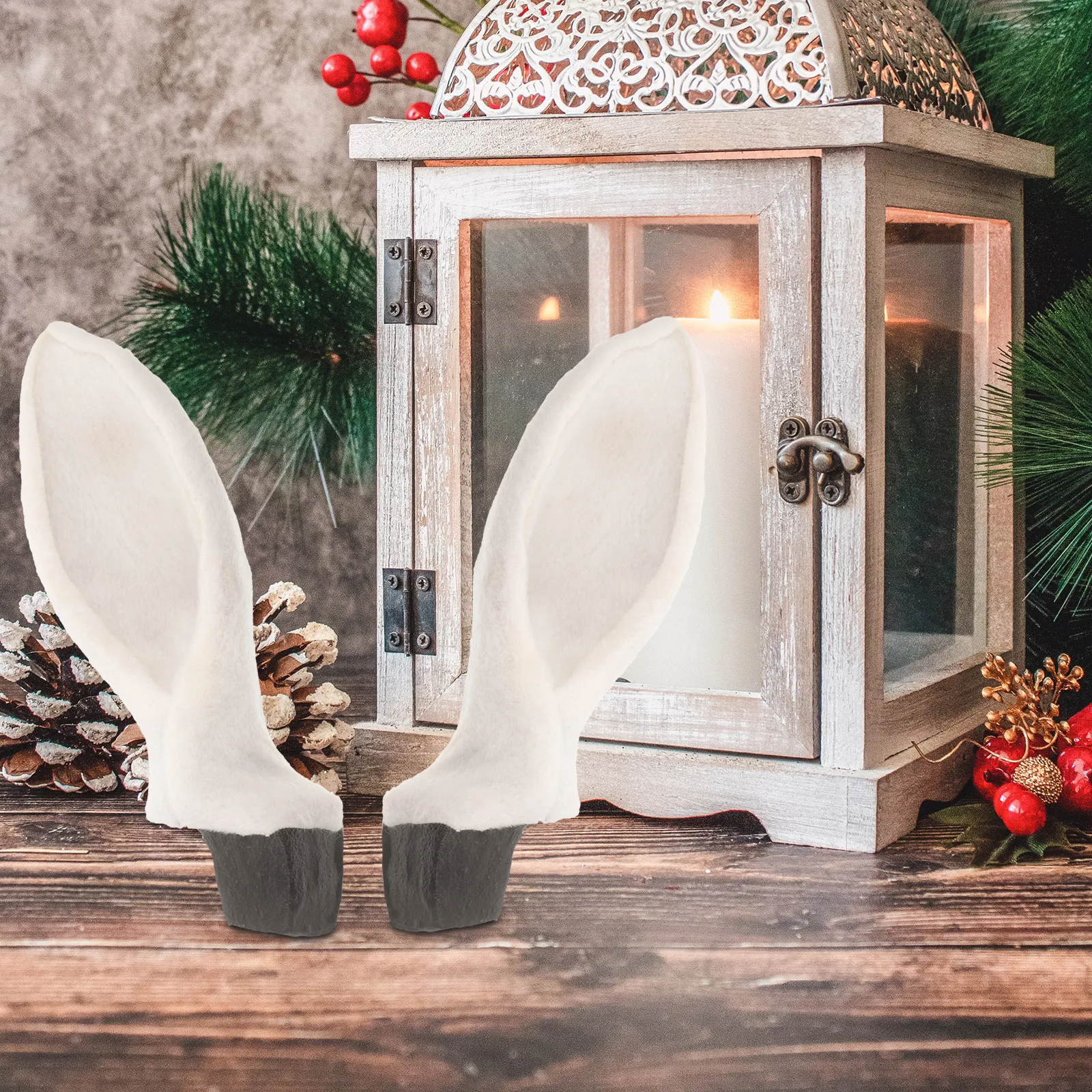 

White Pair Artificial Deer Ears Reindeer Antlers Christmas Headpiece Hair Accessories Photo Props