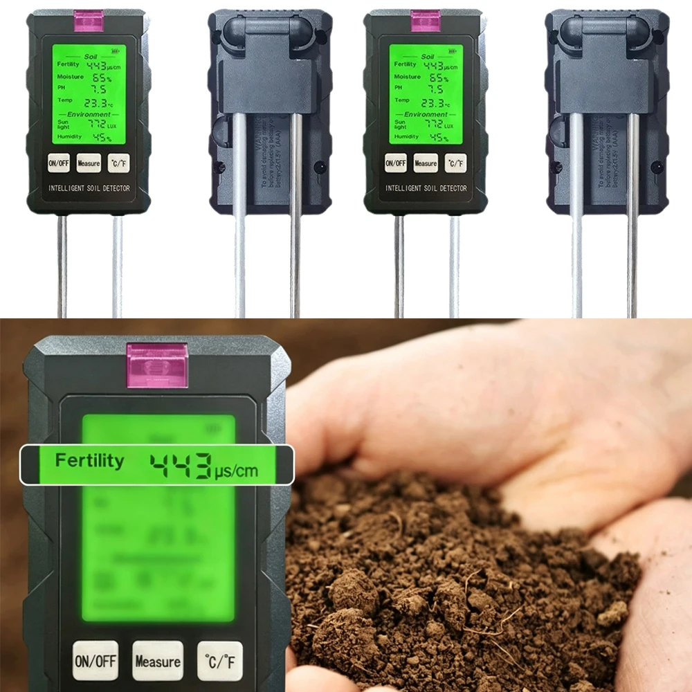 6 in 1 Soil Detector Soil Tester PH Temperature Humidity Sunlight Air Moisture Nutrient Fertility Meter Gardening Tool 1PCS