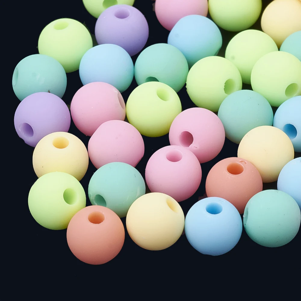 400pc Rubberized Style Acrylic Beads Round Mixed Color 6x5.5mm Hole: 2mm