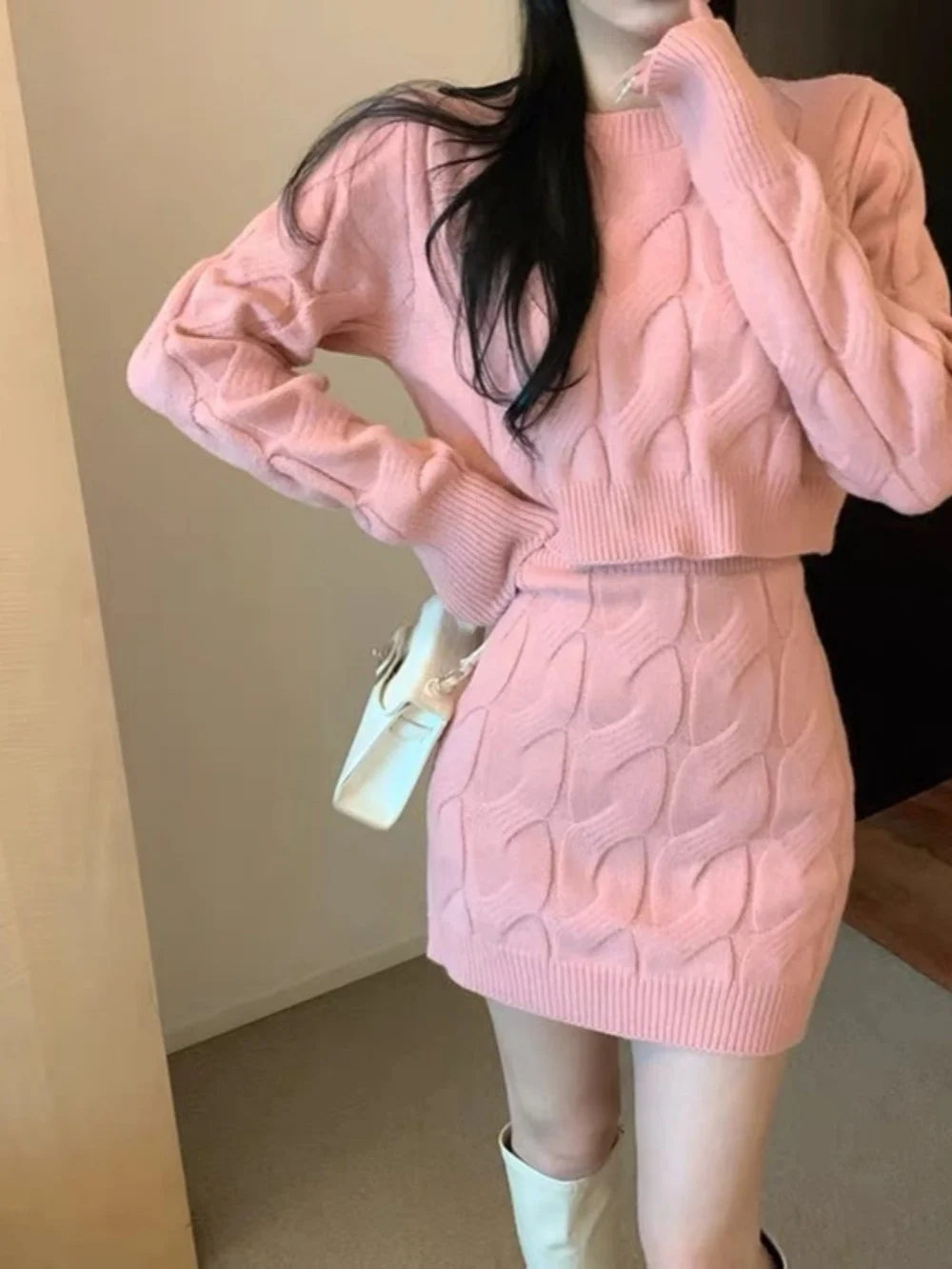 Autumn Women's Suit Knitted Long Sleeve Top And Slim Skirt Sets Fashion Casual Sexy Lady Fashion Two-Piece Set