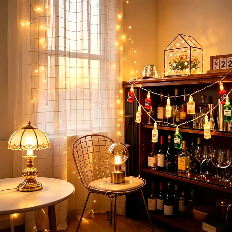 Mini Wine Bottle LED String Lights Warm White Fairy Lights Bar Home Window Party Decor Lamp