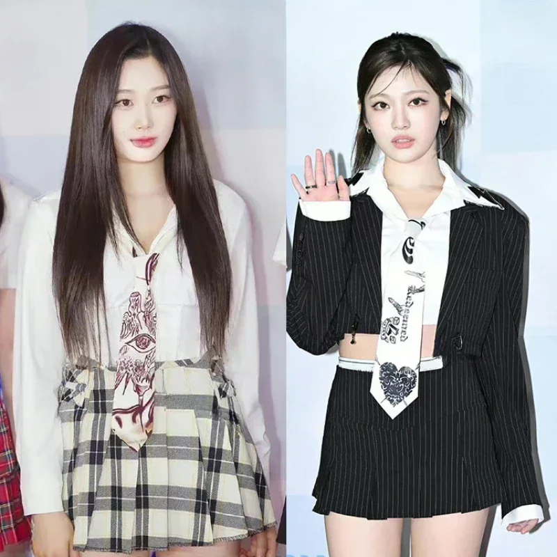 ملابس رقص مخططة لفتاة kpope ، تنورة صغيرة سوداء ، زي نسائي مثير ، مغنية فتاة kpope ، راقصة ، ملابس عرض المسرح ، Y2K