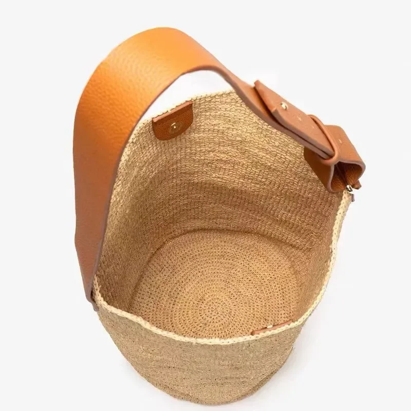 Lafite straw woven tote bag women's handwoven shoulder bucket bag high-end custom straw handbag for casual daily use view 3