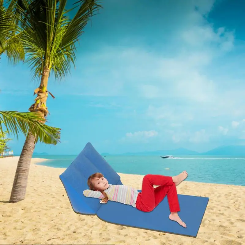 Inflatable Triangle Beach Pad With Pillows Sun Bath Beach Mat Flocking Beach Cushion Triangle Beach Mat For Travel Camping