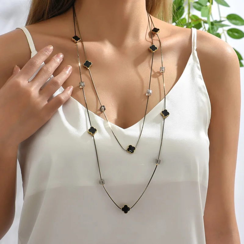 Multi Layers Black Beads Chain Long Necklaces & Pendants New Trendy Jewelry Sweater Necklace Party Dress Accessories Gift