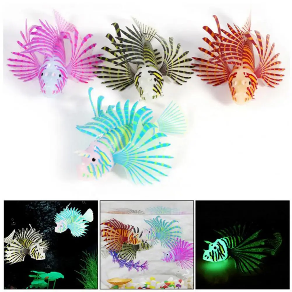 Simulated Lionfish Toy Realistic Glow-in-the-dark Lionfish Aquarium Decoration with Suction Cup Colorful Fish Model for Fish