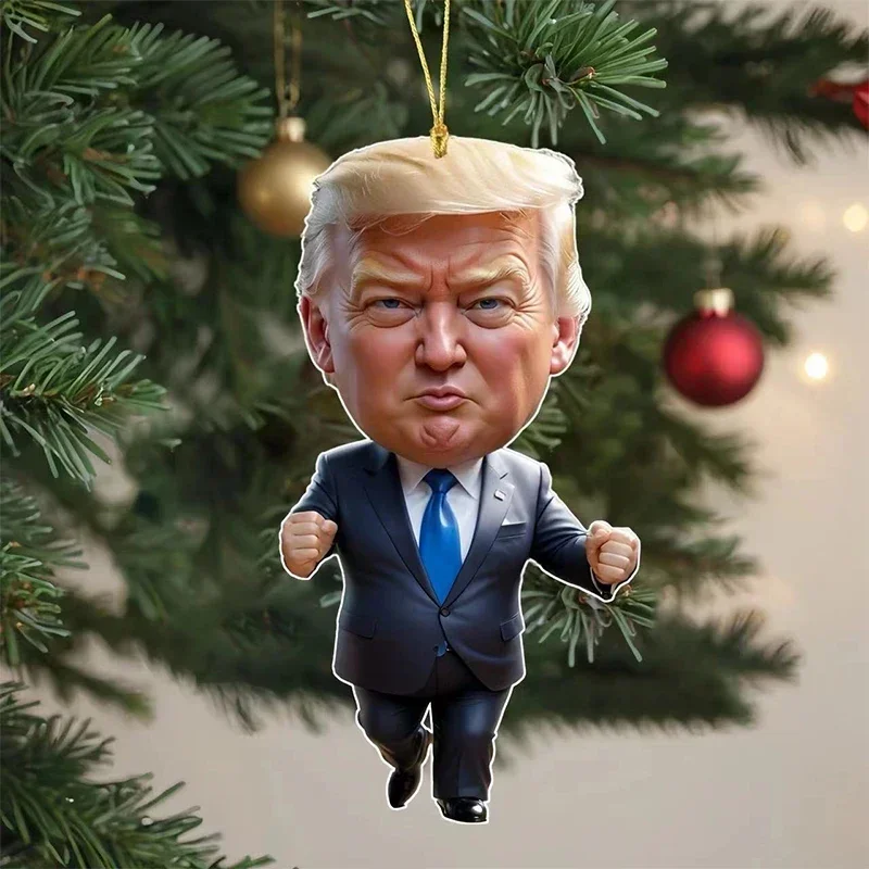 7pcs Trump Acrylic Christmas Decor Set Funny Interesting Acrylic Funny Trump Cartoon Pendant Keychain for Car Decor Friend Gift