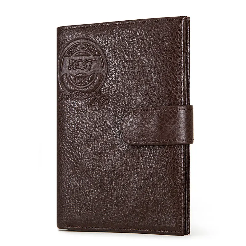 High Capacity Men\'s Passport Wallet Genuine Leather Multiple Card Slots and Coin Pocket Vintage Male Money Purse