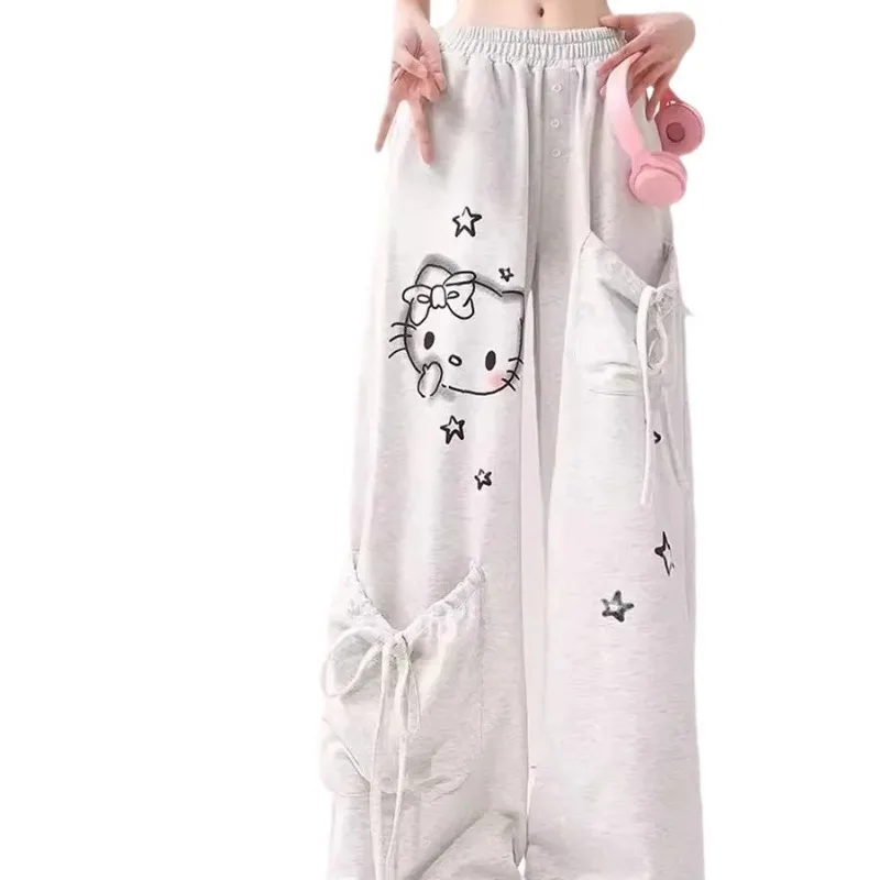 Big Pockets Sanrio Hello Kitty Y2k Baggy Pants Kawaii Graffiti Wide Leg Trousers Oversize Sports Streetwear Sweatpants For Women