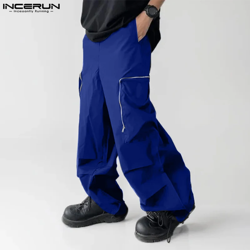 INCERUN-pantalones holgados de cintura elástica para hombre, ropa de calle informal con bolsillos, a la moda, S-5XL, 2024